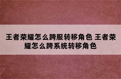 王者荣耀怎么跨服转移角色 王者荣耀怎么跨系统转移角色